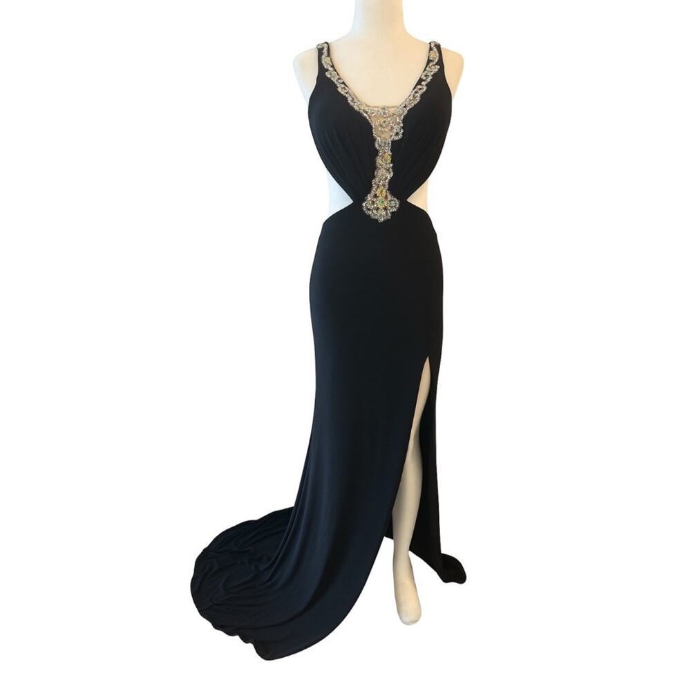 Mac Duggal Womens Sequined Detail Waist Cut Out Gown Black Size 6